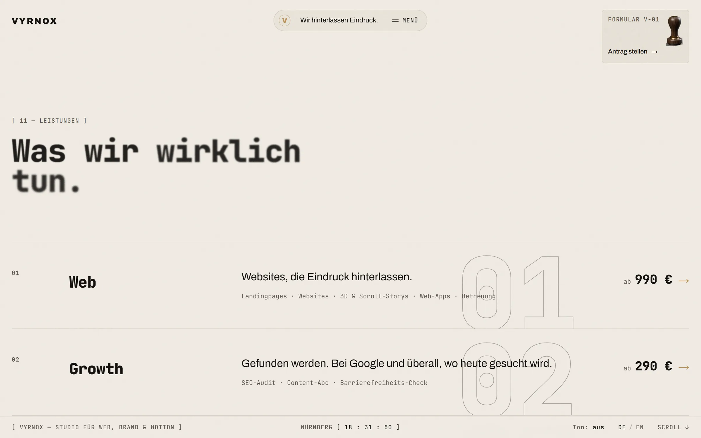 vyrnox.de: Leistungen im hellen Teil
